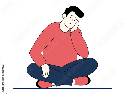 A lonely man is sitting who is experiencing depression. Healthy problems vector illustration. Flat illustration.