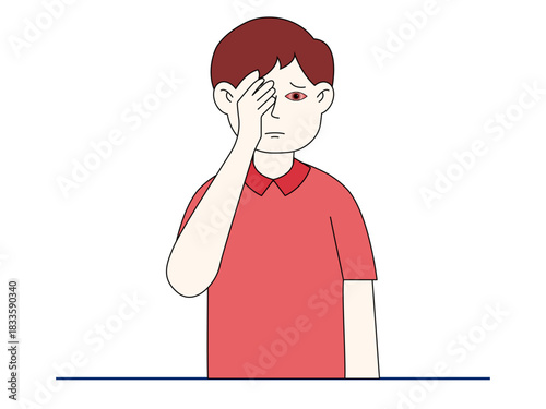 A child is experiencing eye problems. Healthy problems vector illustration. Flat illustration.