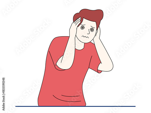 Stressed young man suffer from headache. Healthy problems vector illustration. Flat illustration.