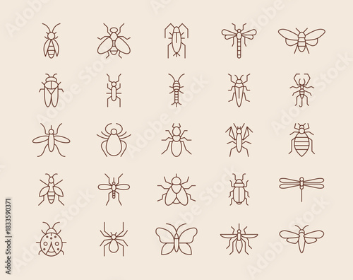 Insect line icons set. Editable stroke. Simple vector icon in modern thin line style. Vector illustration.