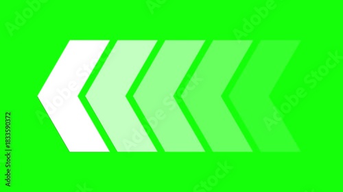 White left direction arrow animation on green screen background, minimal directional arrow set, forward motion symbol, clean UI indicator, navigation icon movement, progress and transition concept