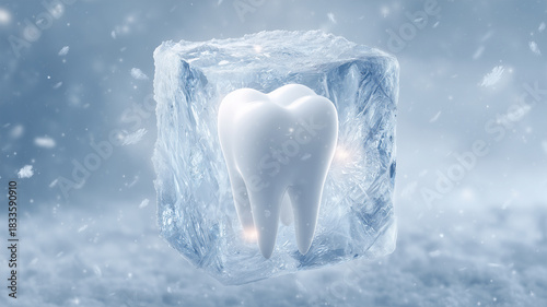 白い歯が氷の中でひんやりと輝くイメージ
