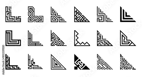 Collection of Decorative Corner Designs with Intricate Geometric Patterns.