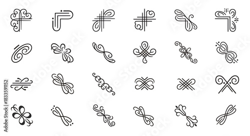 Collection of Hand-Drawn Decorative Corner and Divider Elements.