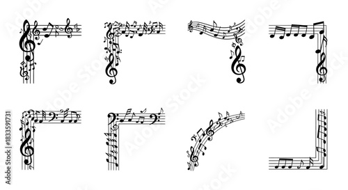 Musical Notes Corner Borders - Decorative Elements for Music-Themed Designs.