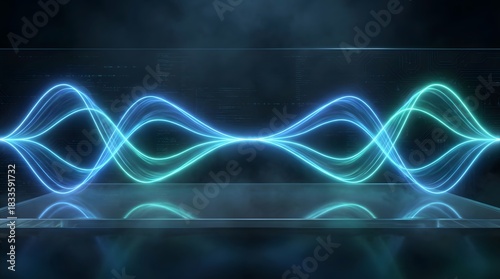 Abstract Blue Laser Light Waves in Infinity Loop Shape on Dark Background
