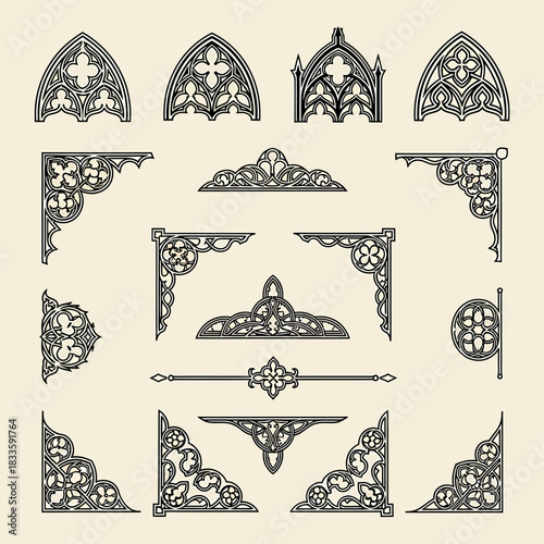 Ornate Gothic Architectural Elements - A Collection of Decorative Designs.
