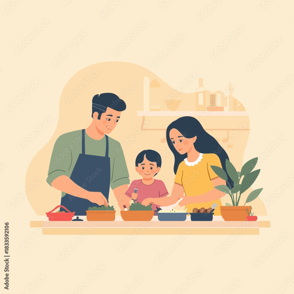 Fototapeta premium Joyful Family Moment Preparing Healthy Food