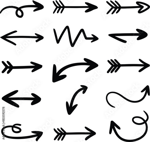 Hand drawn arrow icons in black on white background