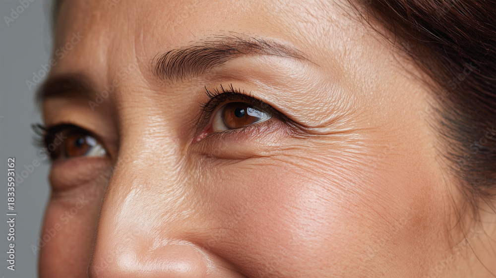 Fototapeta premium 茶色のアイラインをまとった女性が静かな横顔を見せる