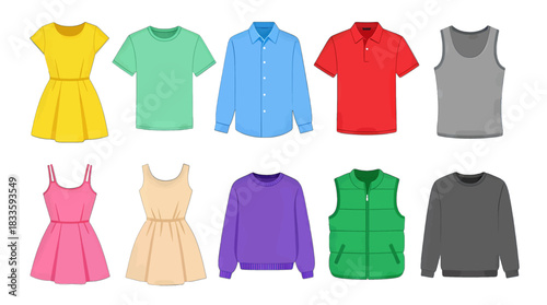 Colorful Variety of Tops and Dresses Vector Illustration