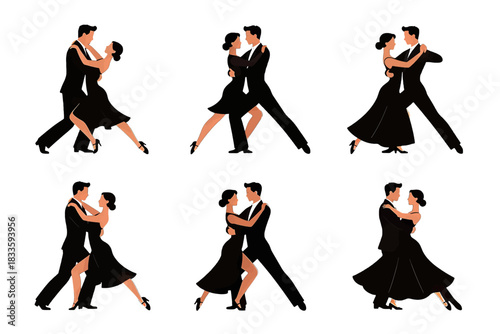 Elegant Dance Couple Vector Illustration Set