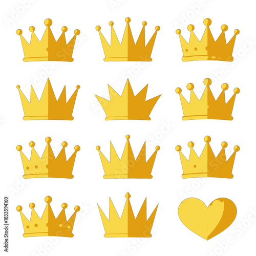 Golden Crown Icons Set in Flat Design