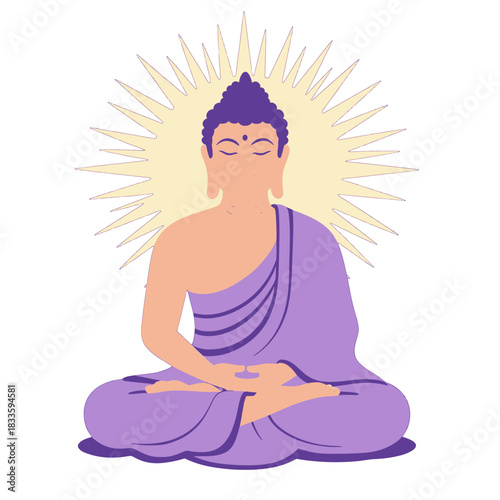 purple buddha meditating with sunburst clip art preview