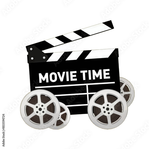 Movie Time Clapperboard with Film Reels Illustration