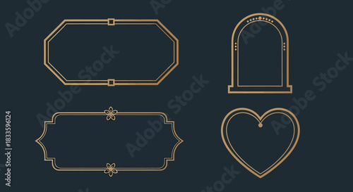 Elegant Golden Frame Collection - Octagon, Arch, Banner, and Heart.