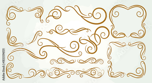 Elegant Golden Flourishes and Frames for Decorative Design.
