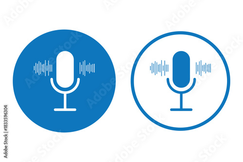 Microphone with sound wave icon. Podcast and recording symbol in black circle