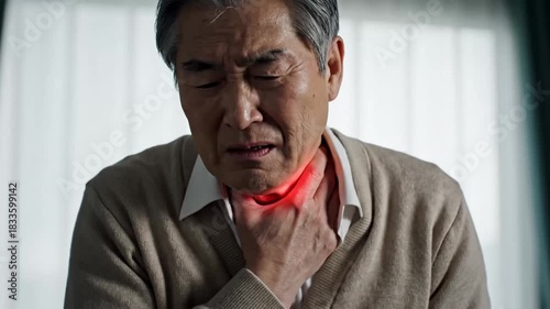 Elderly man experiencing sudden chest pain and discomfort in a medical setting