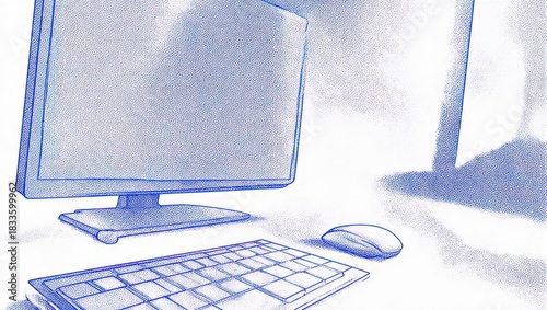 Computer Monitor Keyboard and Mouse on a Desk.