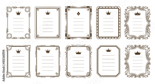 Collection of Elegant Decorative Frames with Crowns for Invitations.
