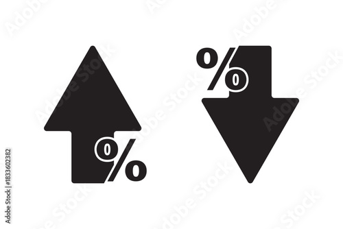 Percent arrow up and down icon isolated on white background. Percentage growth and decline sign symbol