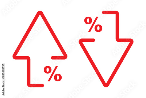 Percent arrow up and down icon isolated on white background. Percentage growth and decline sign symbol