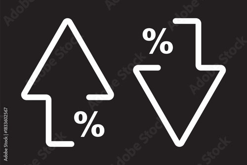 Percent arrow up and down icon isolated on white background. Percentage growth and decline sign symbol