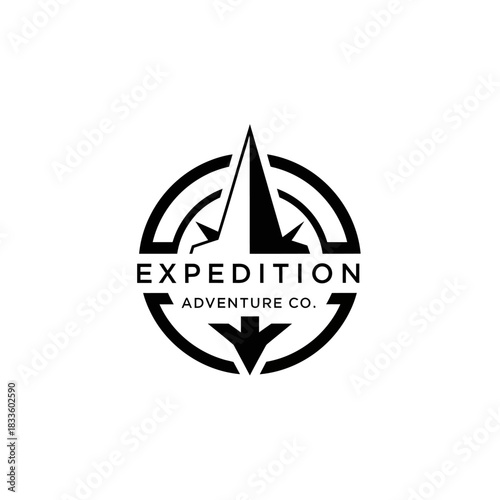Black and white compass logo for expedition adventure co vector template design
