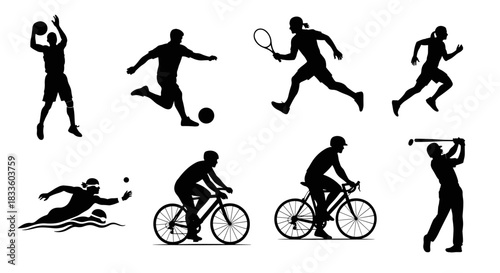 Collection of Silhouettes Representing Diverse Sports and Athletic Activities.