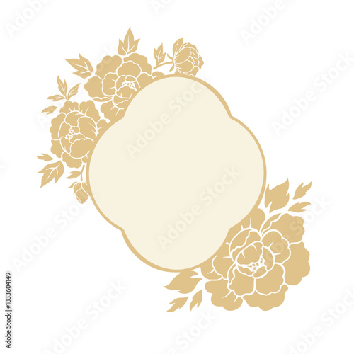 Elegant background frame illustration decorated with gold peony flowers