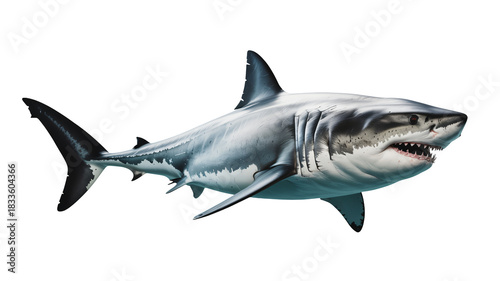 Powerful great white shark showing teeth, perfect for marine concepts