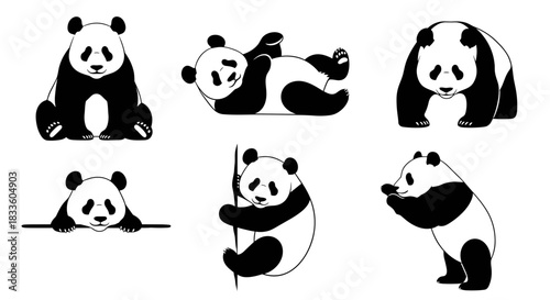 Collection of Cute Panda Illustrations in Various Poses.