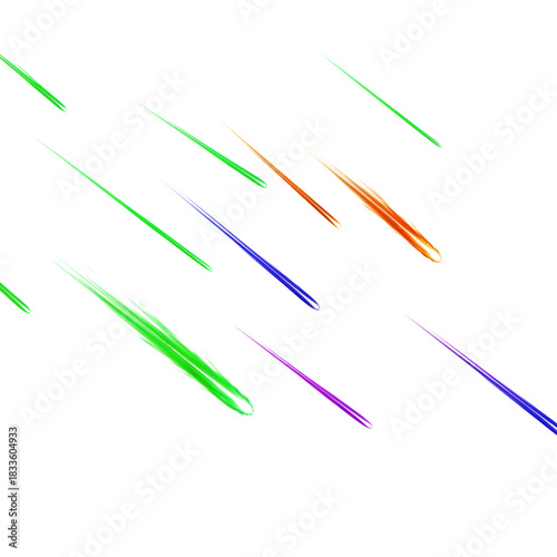 Colorful light streaks falling down isolated on transparent background