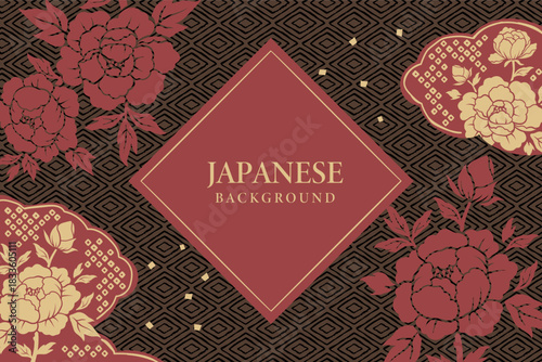 Japanese vintage peony flowers background illustration