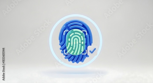 Fingerprint scan with check mark on white surface