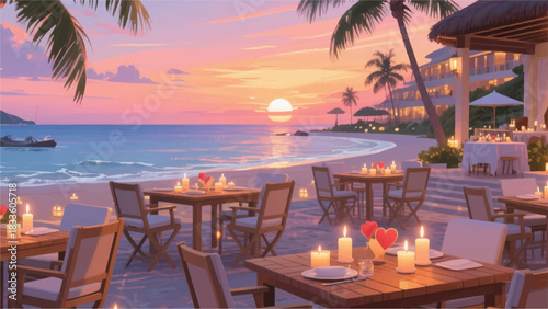 Restaurant On The Beach Illustrator Artwork Banner Background Design Template 