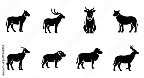 Collection of Diverse African Antelope and Wildebeest Silhouettes.