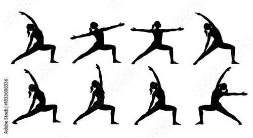 Silhouettes of a Woman Performing Various Yoga Poses.