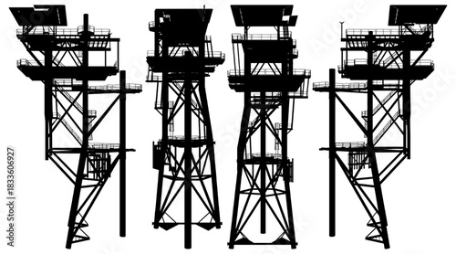 Industrial Platform Construction Vector. Metal Equipment Oil Structure. Illustration Isolated On White Background. 