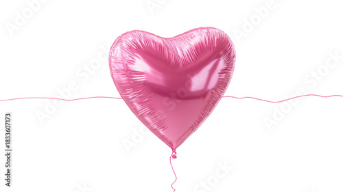 Pink heart shaped shiny foil balloon floating, symbolizing love, romance, celebration, and affection with transparent background