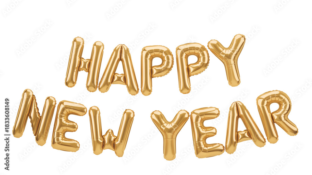 Naklejka premium Golden happy new year balloons isolated on transparent background