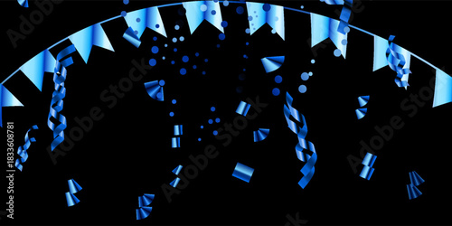 Blue confetti abstract pattern border frame, Bright festive tinsel of blue color. Valentine’s Day, Birthday, Holiday, New Year, Carnival festivity, confetti,