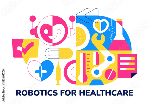 Robotic For Healthcare Illustration Featuring Robots Used In Medicine With AI Integration, Modern Hospital Innovation, and Advanced Health Technology