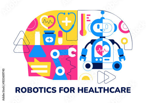 Robotic For Healthcare Illustration Featuring Robots Used In Medicine With AI Integration, Modern Hospital Innovation, and Advanced Health Technology