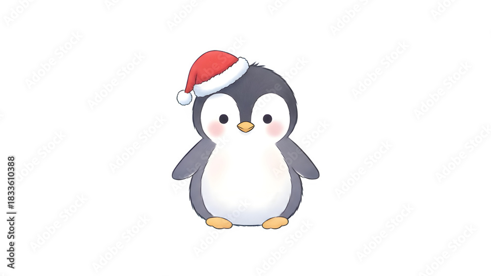 Fototapeta premium Cute Penguin With Santa Cap