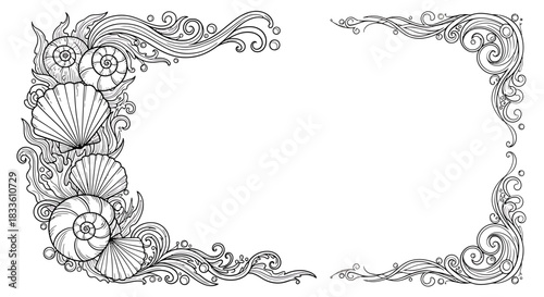 Seashells and Waves Decorative Frame - An Elegant Marine Border.