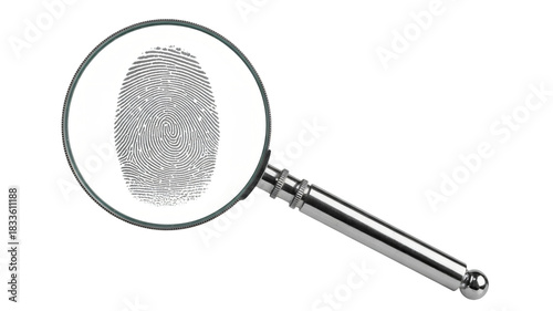 Uncover identity with fingerprint under magnifying glass detail shot