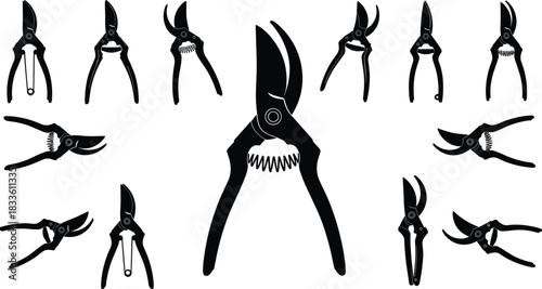 Black crane or stork bird silhouettes collection, flying and standing poses set, detailed wildlife nature, large wading waterfowl animal, vector illustration element 