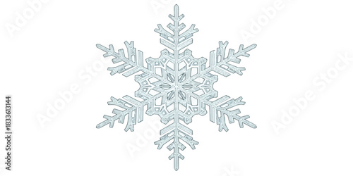 A clean geometric snowflake illustration with symmetrical design and crisp detailing